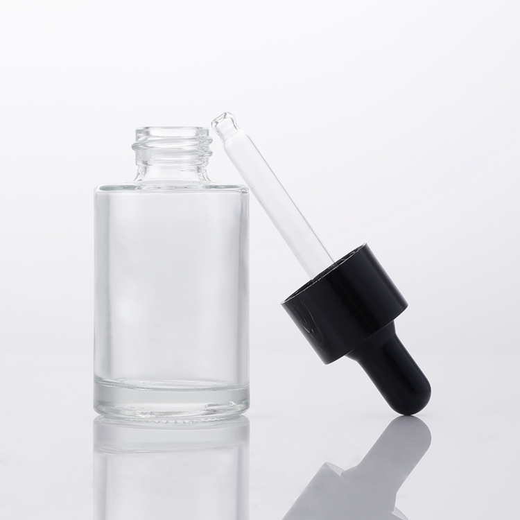 Wholesale OEM Clear Skin Care Serum Essential Oil 30 Ml Glass Dropper Bottle,Oil Dropper Bottle Flask with Black Dropper