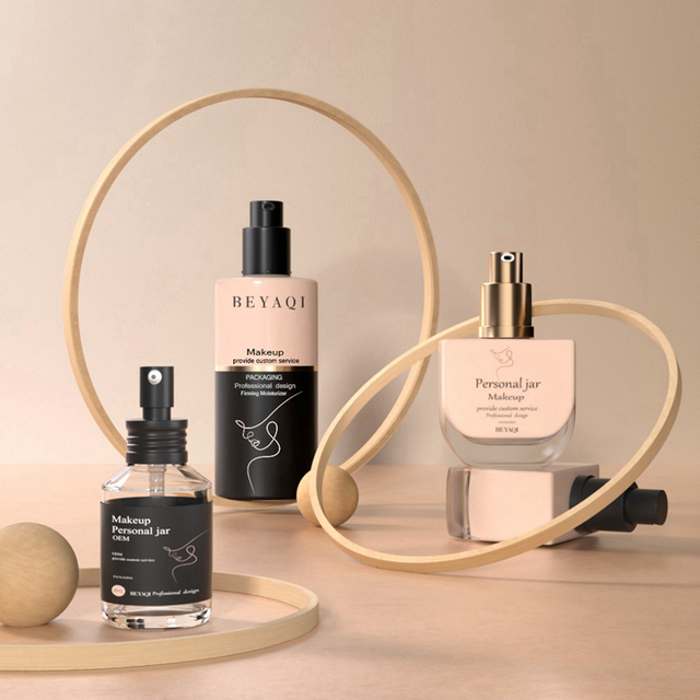 Unique Custom Cosmetic Pump Bottles For Skincare,Luxury 30ml Glass Press Pump Head Round Empty Liquid Foundation Bottle