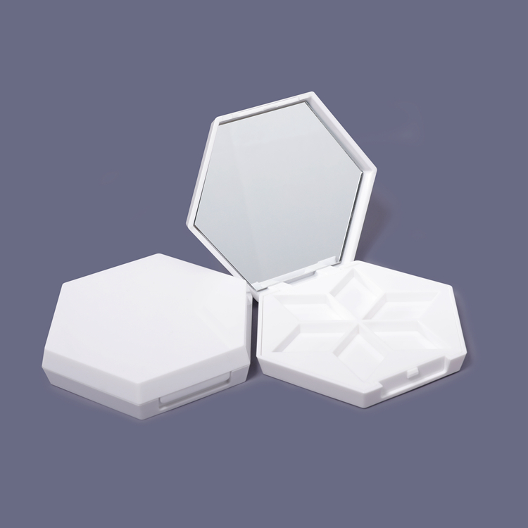 Hexagon Shape Private Label White ABS Eco Friendly Empty 6g Makeup Powder Highlight Compact Case With Mirror