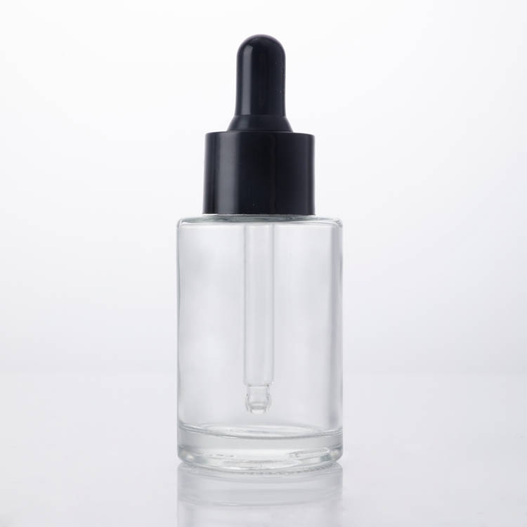 Wholesale OEM Clear Skin Care Serum Essential Oil 30 Ml Glass Dropper Bottle,Oil Dropper Bottle Flask with Black Dropper