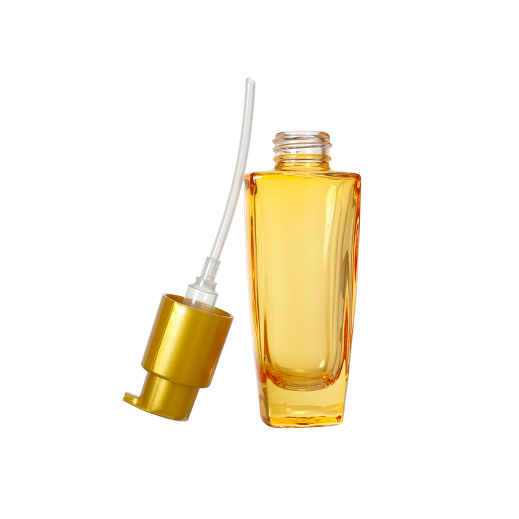 Skincare Yellow Clear Essential Oil Glass Cosmetic Lotion Emulsion Pump Bottle Packing,Glass Facial Essence Liquid Bottle