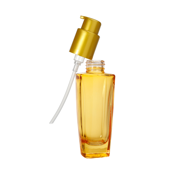 Skincare Yellow Clear Essential Oil Glass Cosmetic Lotion Emulsion Pump Bottle Packing,Glass Facial Essence Liquid Bottle
