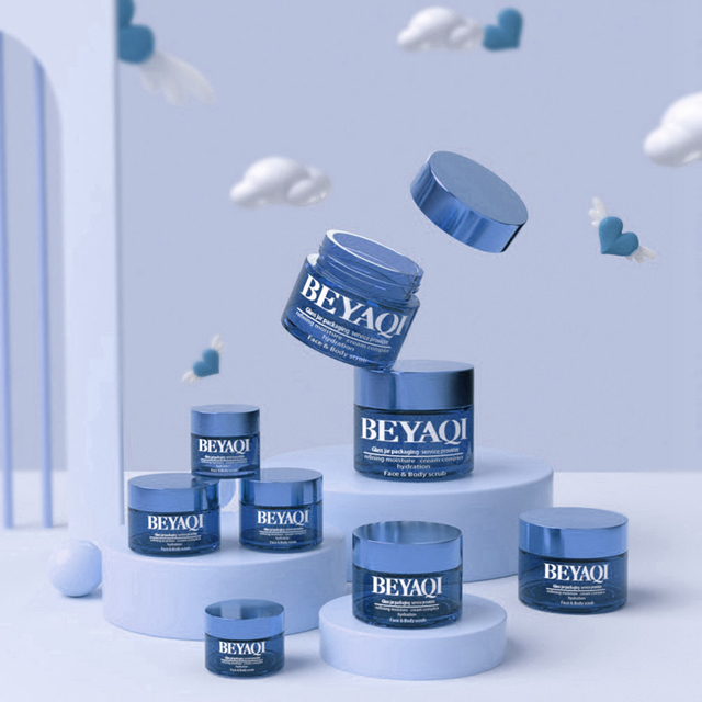 Cosmetic Skin Care Cream Glass 20g 30g 50g Blue Cosmetic Jars Luxury Cosmetic Glass Jar Cosmetic Jar Container