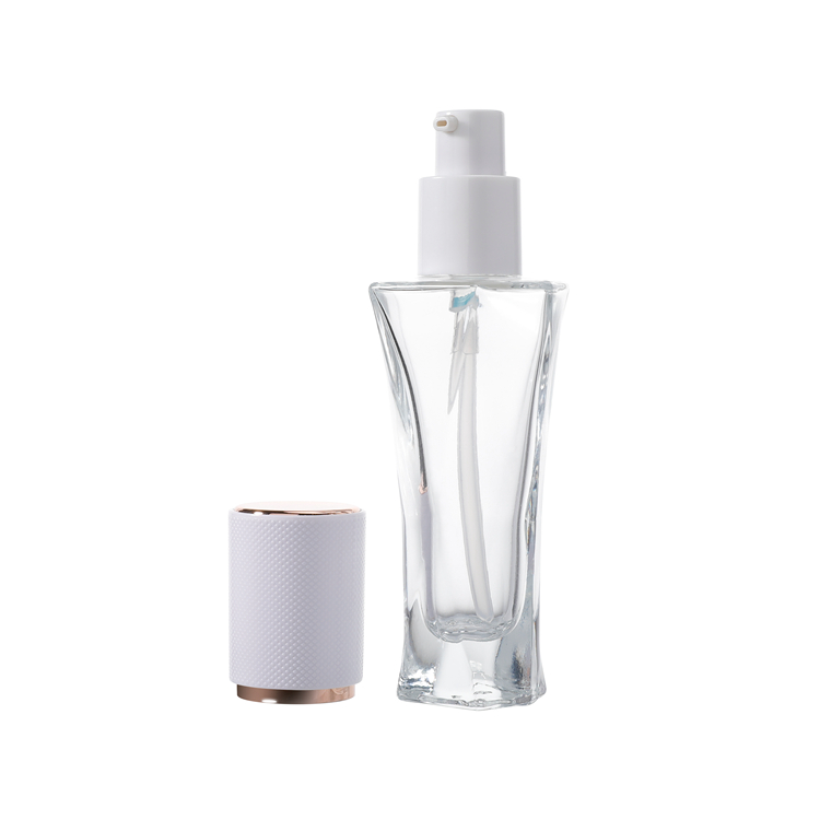 Wholesale 30ml Square Cosmetic Packaging Frosted Empty Serum Lotion Foundation Glass Bottle with Pump Cream