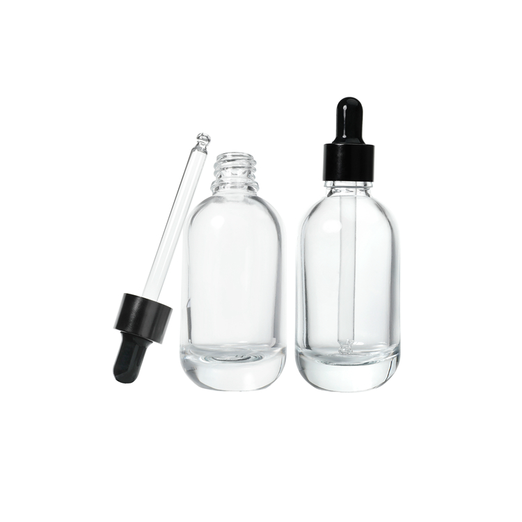 Wholesale 10ml 20ml 30ml 50ml Cosmetic Clear Black Gradient Round Liquid Essential Oil Glass Dropper Bottle with Black Lids