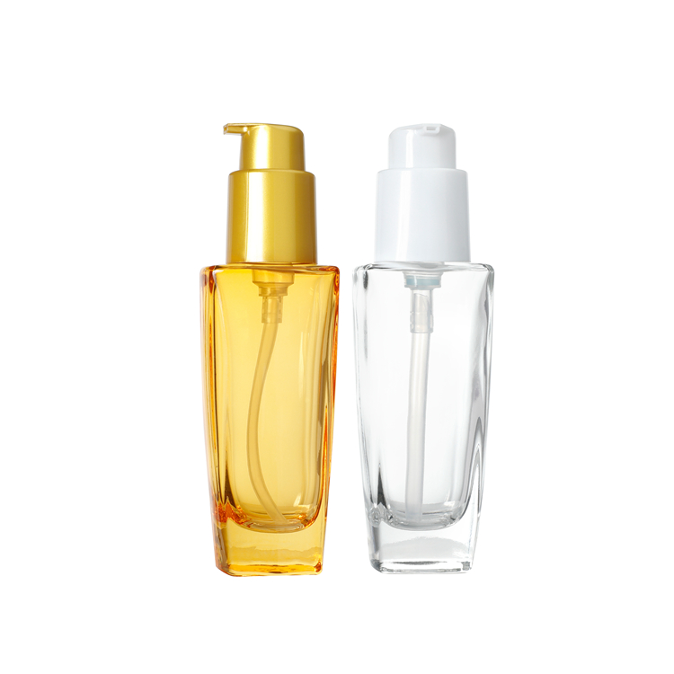 Skincare Yellow Clear Essential Oil Glass Cosmetic Lotion Emulsion Pump Bottle Packing,Glass Facial Essence Liquid Bottle