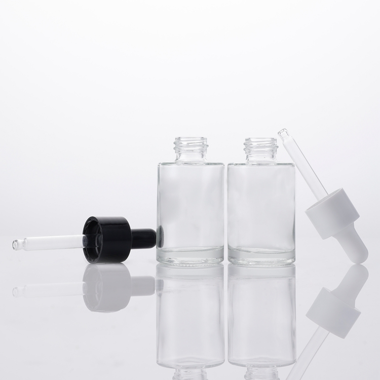 Wholesale OEM Clear Skin Care Serum Essential Oil 30 Ml Glass Dropper Bottle,Oil Dropper Bottle Flask with Black Dropper