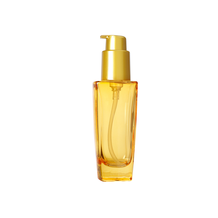 Skincare Yellow Clear Essential Oil Glass Cosmetic Lotion Emulsion Pump Bottle Packing,Glass Facial Essence Liquid Bottle