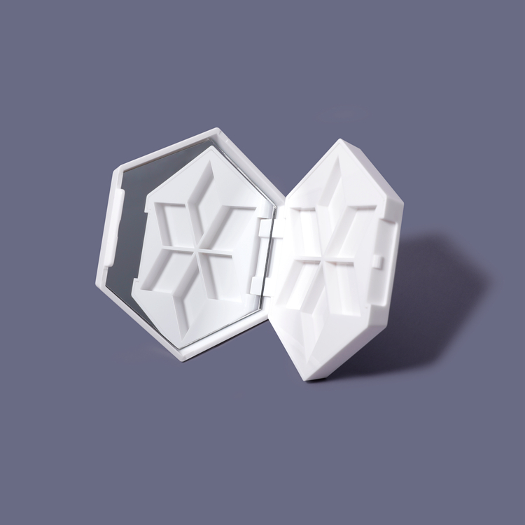 Hexagon Shape Private Label White ABS Eco Friendly Empty 6g Makeup Powder Highlight Compact Case With Mirror