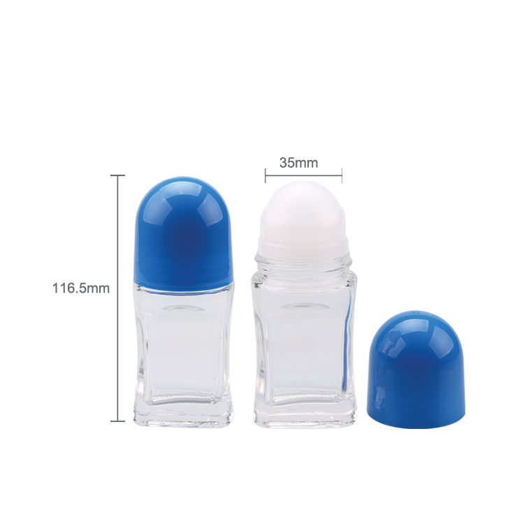 Custom Printing And Color Volume 50ml Ball Diameter 35.0mm Height 116.5mm Plastic Screw Lid Multipurpose Perfume Deodorant Clear Empty Roll on Glass Bottle