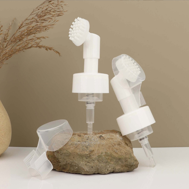 Eco-friendly Private Label Custom Logo And Label 0.8cc/1.6cc 42/410 Plastic Transparency Built-in Spring Biodegradable Foam Pump Bottle With Silicone Brush And Lock