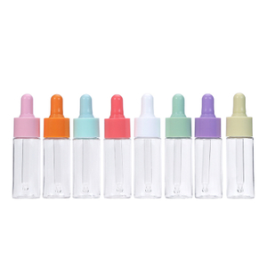 Wholesale Reusable Empty Cosmetic Liquid Dispenser Container PET Body Glass Tube 20ml Colorful Mini Dropper Bottle 
