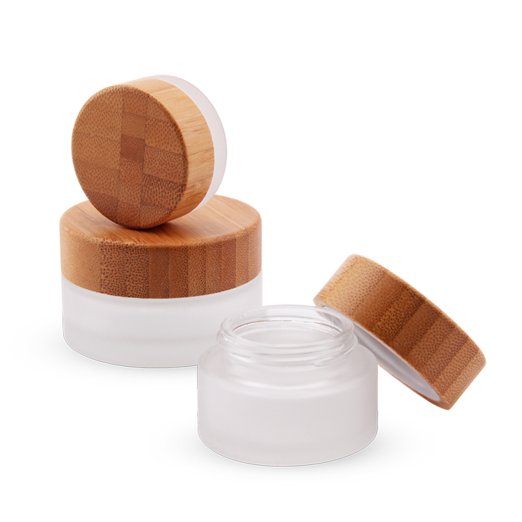 30ml 50ml 100ml Glass Jar Cosmetics Packaging Bamboo Lid Face Cream Container Glass Cream Jar with Bamboo Cap