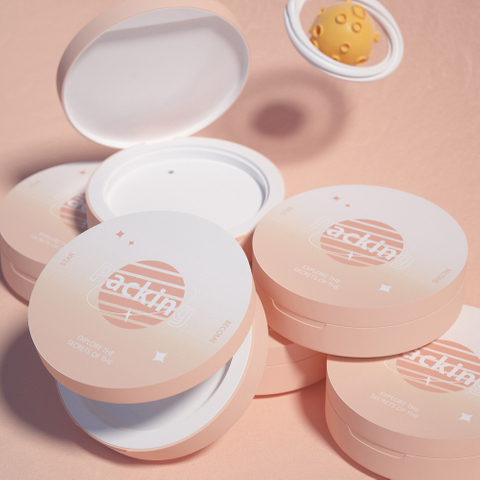 High end round plastic empty compact powder case container box with mirror