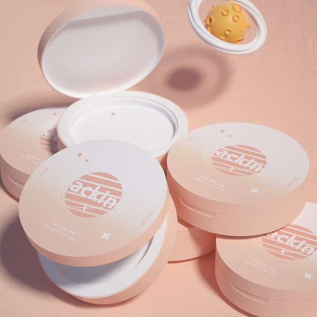 High end round plastic empty compact powder case container box with mirror