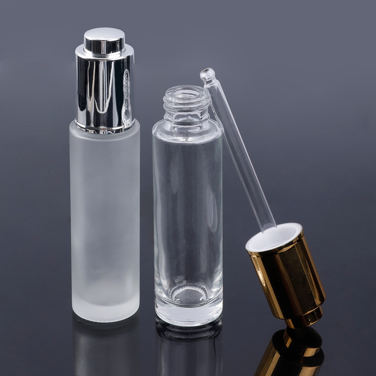 Wholesale Manufacture Sliver Gold Essential Oil Frost Serum Empty Luxury Glass 30ml Dropper Bottle