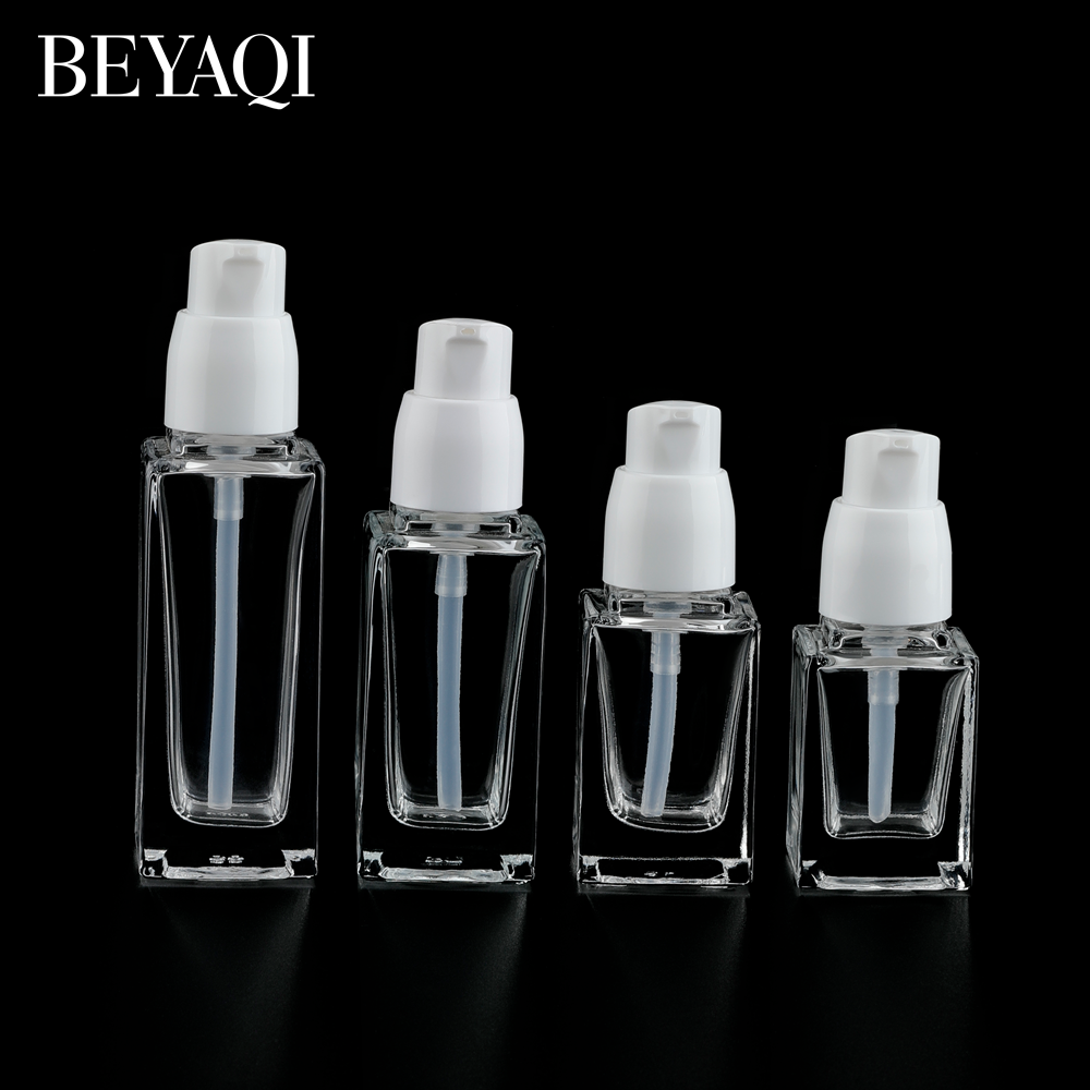 Custom Logo Luxury 15ml 20ml 30ml 40ml Empty Square Clear Transparent Frosted Foundation Glass Lotion Bottle