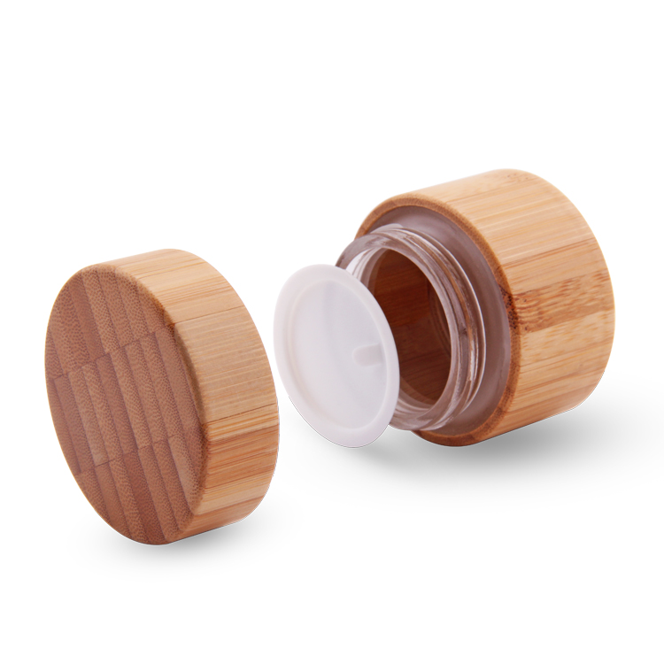 High Quality Glass Storage Jar Bamboo Lid Face Cream 30g 50g Bamboo Cosmetic PP Glass inside Jar with Bamboo Lid 