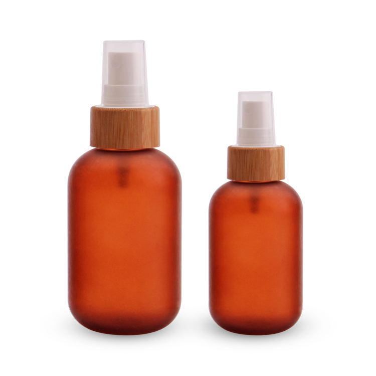 Factory Manufacturing 60 120 250 300 500 Ml Bamboo Cosmetic Packaging Set Amber Bamboo Pump Bottle with Spray Pump