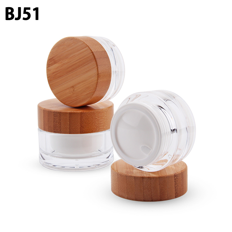 Bamboo Packaging Eco Round 15g 30g 50g Bamboo Containers Skincare Plastic PP Acrylic Skincare Containers with Bamboo Lid