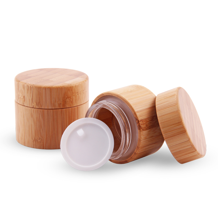 High Quality Glass Storage Jar Bamboo Lid Face Cream 30g 50g Bamboo Cosmetic PP Glass inside Jar with Bamboo Lid 