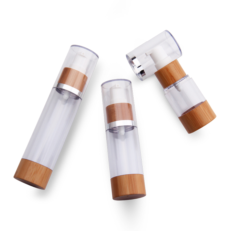 Wholesale Luxury Packaging Bamboo Bottle 15ml 30ml 50ml Cosmetic Airless Pump Bottle