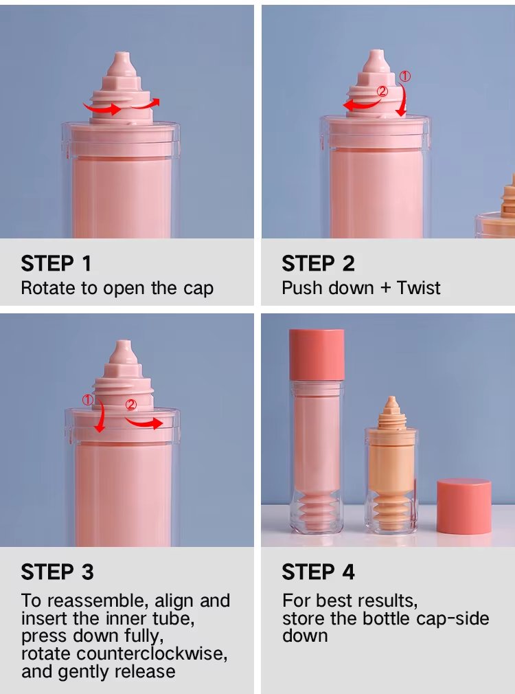 30ml Empty Cosmetic Replaceable Package Rotating Pressed Double-layer Bottling Liquid Foundation Concealer BB Sunscreen Bottle
