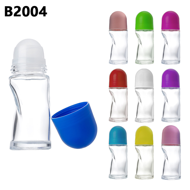 New Exquisite Luxury Custom Logo And Color 50ml Ball Diameter 28.6mm Height 110mm Empty Clear Essential Oil Antiperspirant Refillable Roll On Perfume Glass Bottle