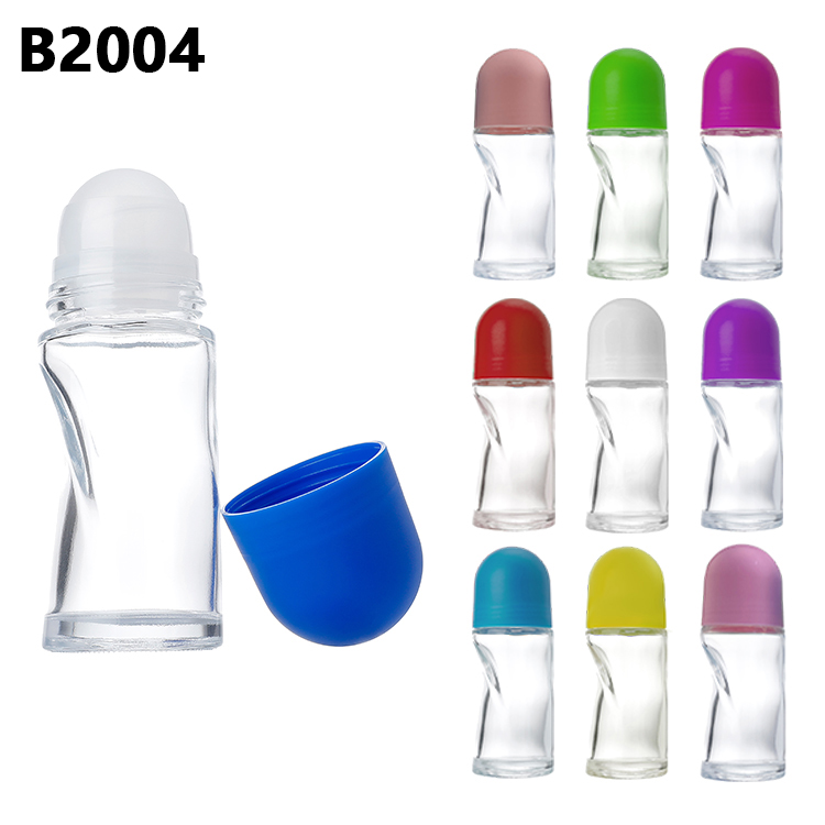 New Exquisite Luxury Custom Logo And Color 50ml Ball Diameter 28.6mm Height 110mm Empty Clear Essential Oil Antiperspirant Refillable Roll On Perfume Glass Bottle