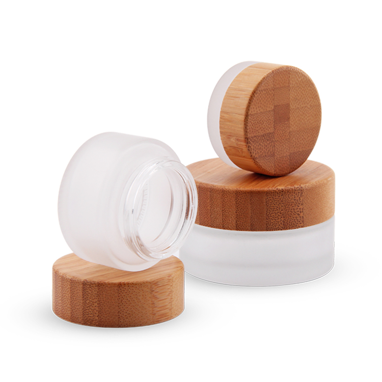 30ml 50ml 100ml Glass Jar Cosmetics Packaging Bamboo Lid Face Cream Container Glass Cream Jar with Bamboo Cap