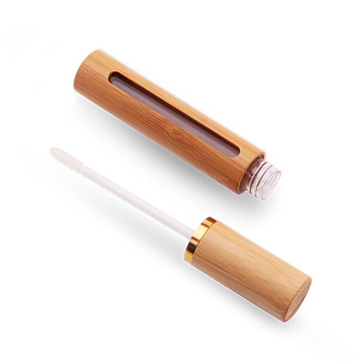 Lip Gloss Custom Tube with Brush New Cosmetic Container 7ml Lipgloss Tube with Bamboo 