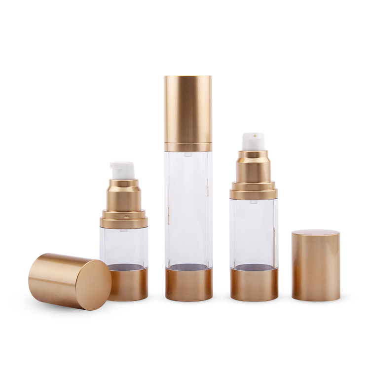 Personal Care Cosmetic Packaging AS PP PE 15/30/50ML Transparent Airless Pump Bottle Cosmetics Gold