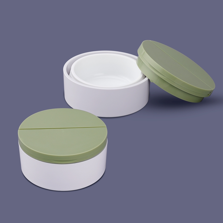 Eco-friendly Portable ABS PP 50ml Round Shape Empty Flip Lid Double Wall Replaceable Plastic Multipurpose Moisturiser Cream Cosmetic Cream Jar with Spoon