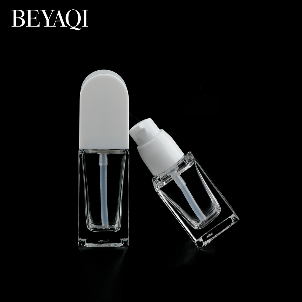Custom Logo Luxury 15ml 20ml 30ml 40ml Empty Square Clear Transparent Frosted Foundation Glass Lotion Bottle
