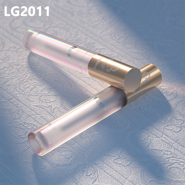 Novel design high-quality 4 ml round cosmetic gold lip gloss tubes with brush