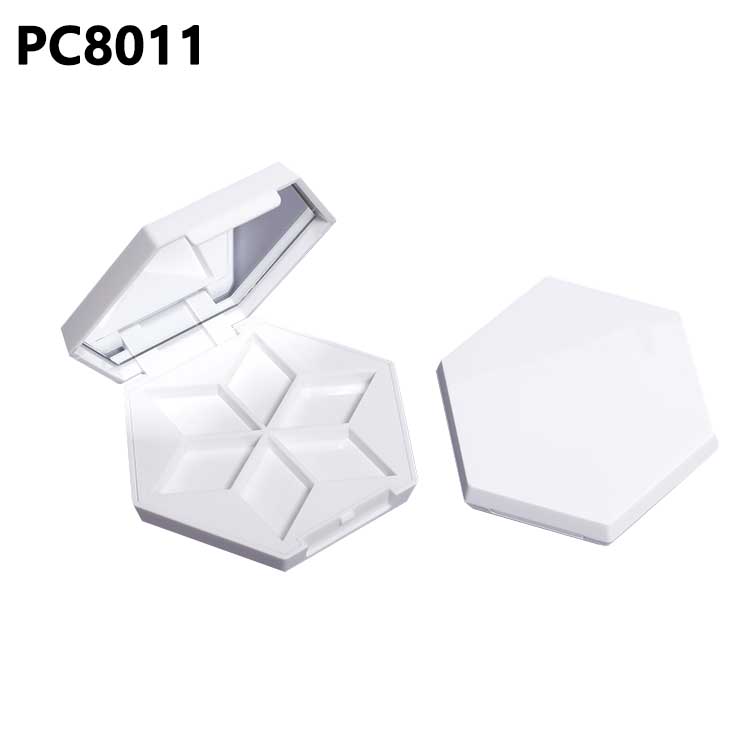 Hexagon Shape Private Label White ABS Eco Friendly Empty 6g Makeup Powder Highlight Compact Case With Mirror