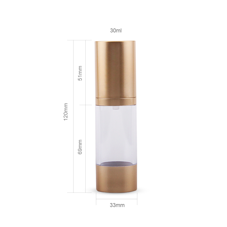 Personal Care Cosmetic Packaging AS PP PE 15/30/50ML Transparent Airless Pump Bottle Cosmetics Gold