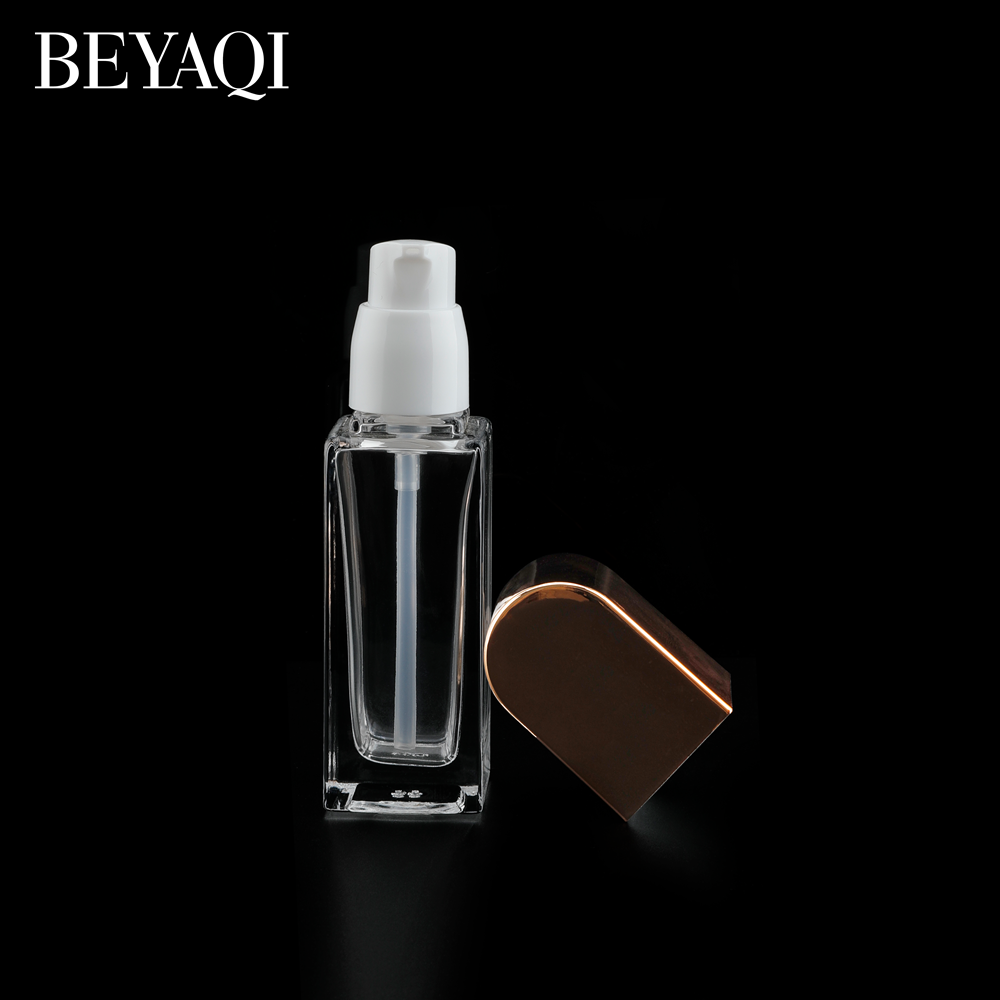 Custom Logo Luxury 15ml 20ml 30ml 40ml Empty Square Clear Transparent Frosted Foundation Glass Lotion Bottle