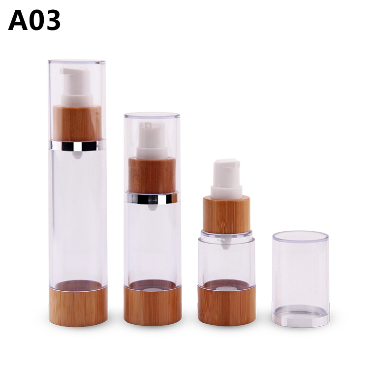 Wholesale Luxury Packaging Bamboo Bottle 15ml 30ml 50ml Cosmetic Airless Pump Bottle