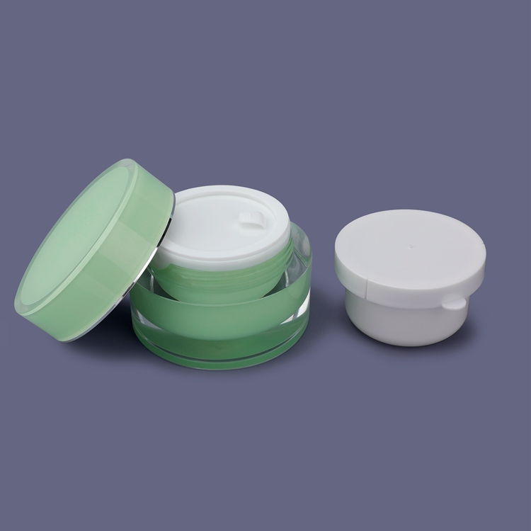 Eco-friendly Biodegradable Replaceable Container Refillable 15ml 30ml 50ml Screw Lid Simplicity Green Good Quality Empty Acrylic Jar Cream for Sunscreen Facial Cream Hand Cream Eye Cream